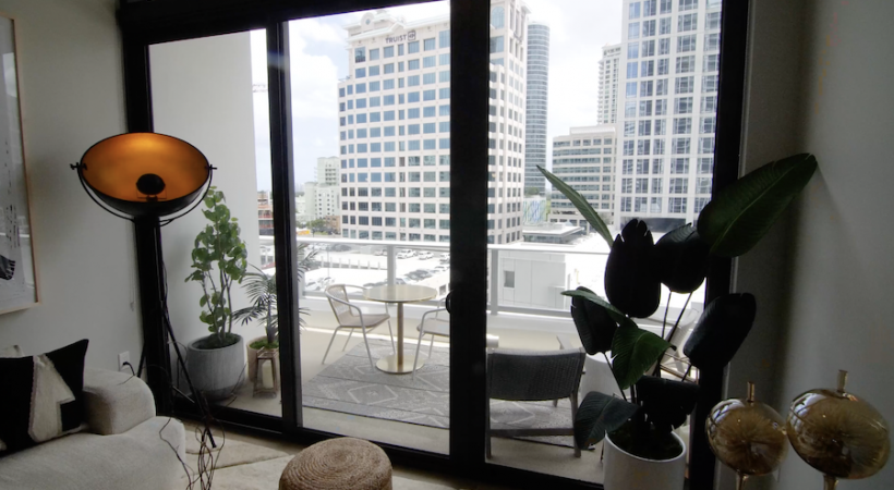 wide patio doors with city views