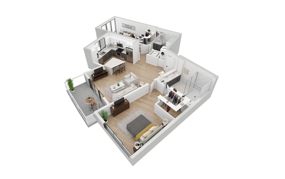 B5 - 2 bedroom floorplan layout with 2 bathrooms and 1227 square feet (3D)